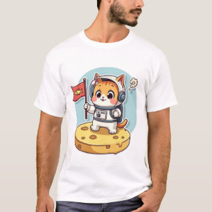 Camiseta Gato Astronauta Fofo Aterrisagem na Lua Kawaii Esp