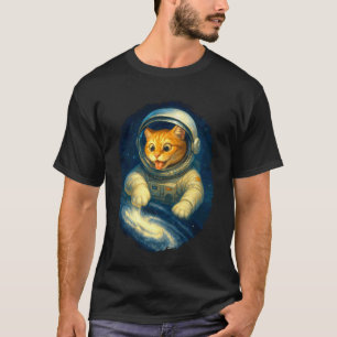 Camiseta Gato Astronauta Fofo no Espaço com Via Láctea