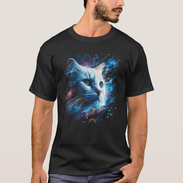 Camiseta Gato Astronauta ou Gato Espacial Engraçado na Galá (Frente)