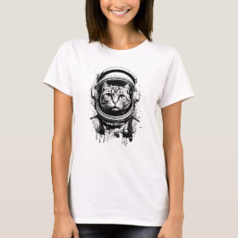 Camiseta Gato Astronauta Preto e Branco
