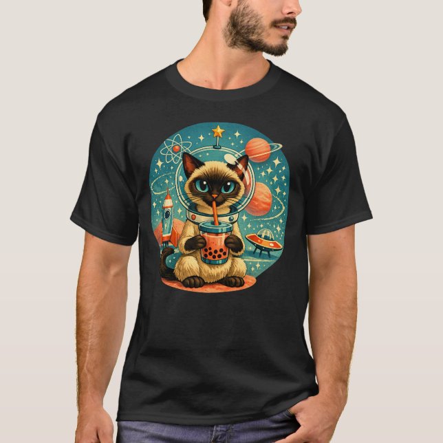 Camiseta Gato Astronauta Siamesa Idade Atômica Espaço Exter (Frente)