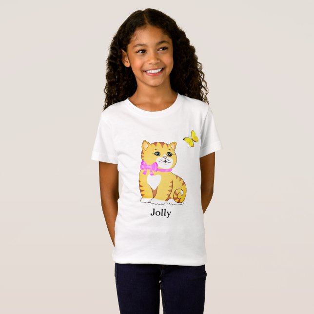 Camiseta Gato Atigrado Fofo & Borboleta (Frente Completa)