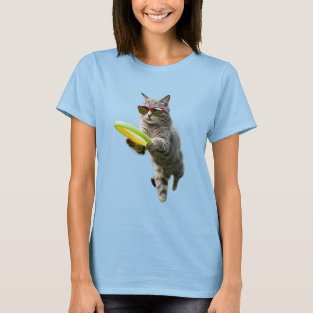 Camiseta Gato Atleta de Disco Fofo (Frente)