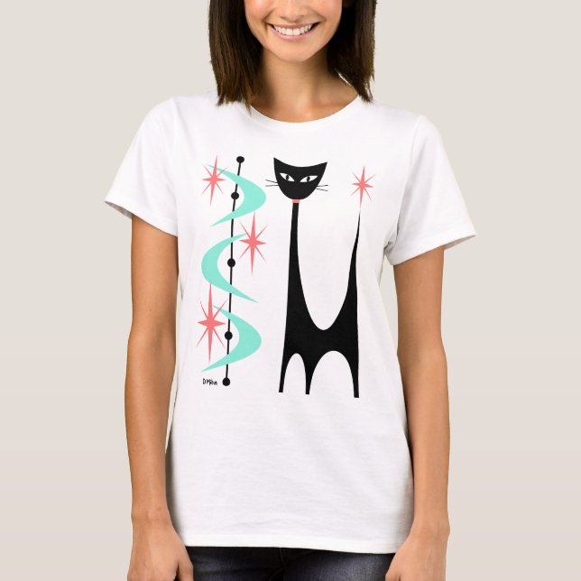 Camiseta Gato Atômico de meio século com Bumerangue Aqua (Frente)