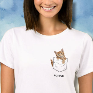 Camiseta Gato Atraente Laranja Tabby no Nome do Bolso