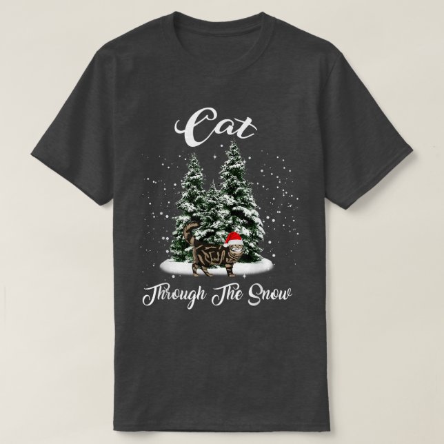 Camiseta Gato Através Das Papais noeis De Neve, Pé De Natal (Frente do Design)