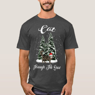 Camiseta Gato Através Das Papais noeis De Neve, Pé De Natal