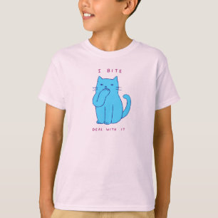 Camiseta Gato Azul Atitude Eu Mordo Se Vire Para Escritório