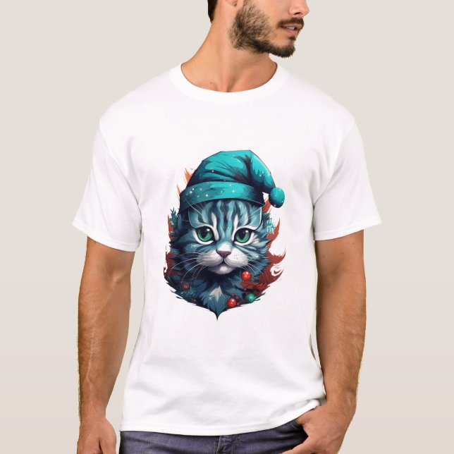 Camiseta Gato azul com chapéu (Frente)