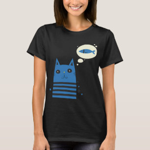 Camiseta Gato Azul com Peixe na Cabeça