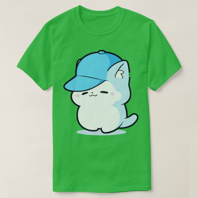 Camiseta Gato Azul de Gato Smurf em um Boné Azul (Frente do Design)