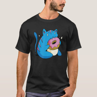Camiseta Gato Azul E Donuts