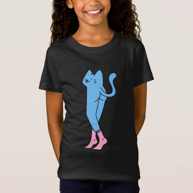 Camiseta Gato Azul Louco Com Pernas Longas (Frente)
