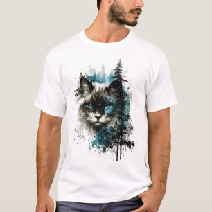 Camiseta Gato Azul Olhos Gatos Motif Art Forest Animal Cat