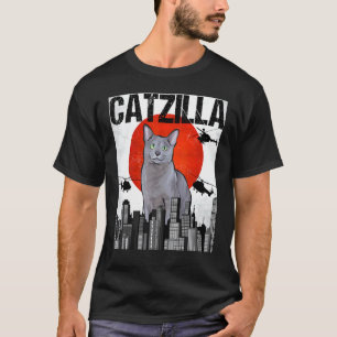 Camiseta Gato Azul Russo Catzilla Japonês Vintage Engraçado