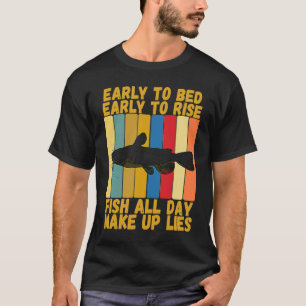 Camiseta Gato Bagre Pescaria Vintage Cama Cedo Levantando C