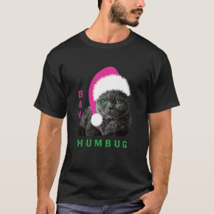 Camiseta Gato Bah Humbug Chapéu de Papai Noel Férias de Nat