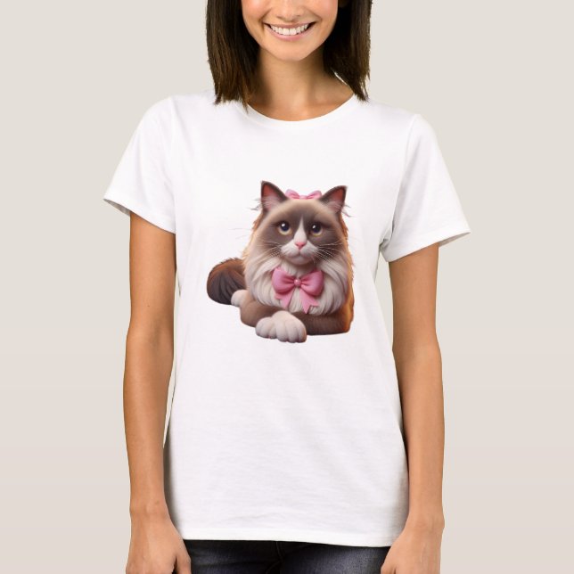 Camiseta gato balinês com arco rosa (Frente)
