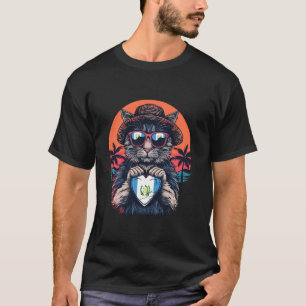 Camiseta Gato Bandeira da Guatemala Pôr do Sol Tropical Ver
