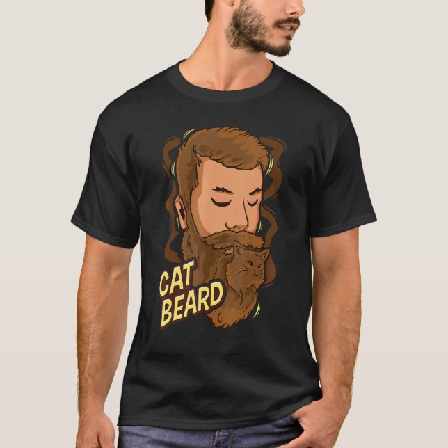 Camiseta Gato-Barba-Gato Homens Estilo Pêlos Faciais Cresci (Frente)