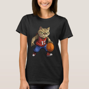 Camiseta Gato Basquetebol Jogador de Basquetebol Gato