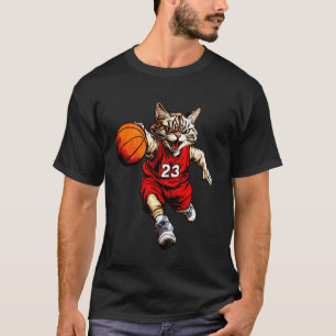 Camiseta Gato Basquetebol Jogador de Basquetebol Gato