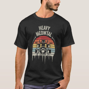 Camiseta Gato baterista de Heavy Metal retrô tocando tambor