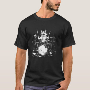 Camiseta Gato Baterista Engraçado Tambores Tocando Bateria