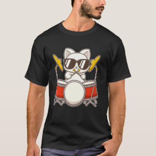Camiseta Gato Baterista Legal Com Óculos