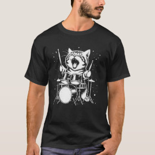 Camiseta Gato Baterista - Música de Rock Divertida Gato Bat