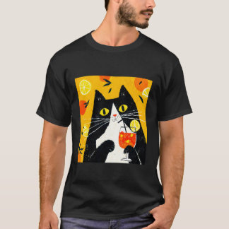 Camiseta gato Bebendo Bebida Laranja de uma Maneira Legal