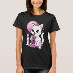 Camiseta Gato Bebendo Boba Estética Gótica Chá com Bolhas