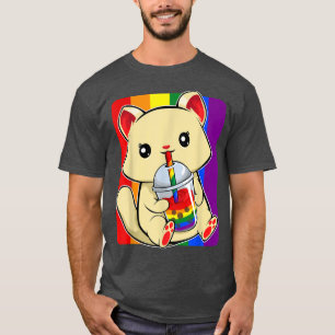 Camiseta Gato Bebendo Boba LGBT-Q Fofo Kawaii KittenGay Pri
