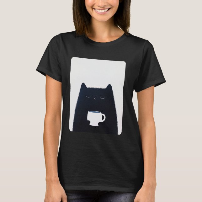 Camiseta Gato Bebendo Café (Frente)