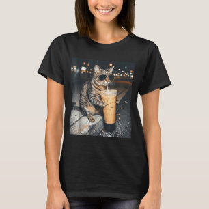 Camiseta Gato Bebendo Café Gelado Meme Animal Engraçado Hom