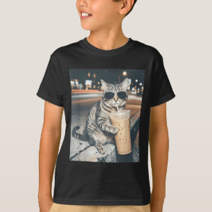 Camiseta Gato bebendo café gelado meme engraçado de animal