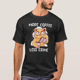 Camiseta Gato Bebendo Café Mais Café Menos Crime Gatos