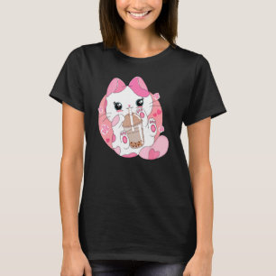 Camiseta Gato Bebendo Chá de Bolha Boba Fofo Japonês Neko