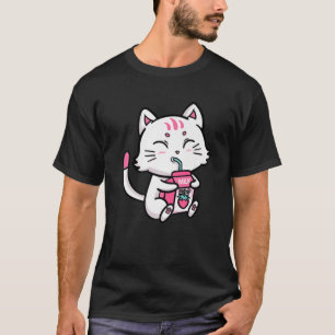 Camiseta Gato Bebendo de Kitten Morango Leite de Morango M
