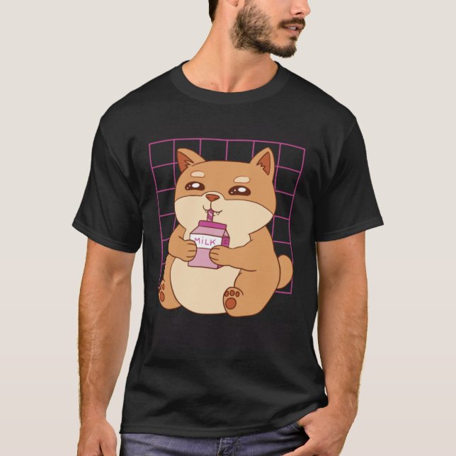 Camiseta Gato bebendo Leite de Morango (Frente)