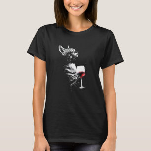 Camiseta Gato Bebendo Vinho Gato Fofo Segurando Amantes de