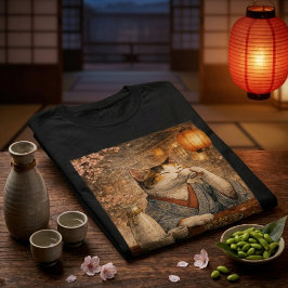 Camiseta Gato Bebericando Sake em Casa de Chá Japonesa