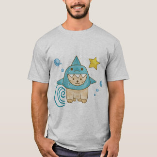Camiseta Gato bege-gafanhoto em traje de tubarão aqua sea T