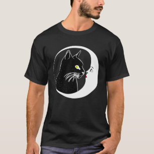 Camiseta Gato Beijando Rosto de Lua Crescente Tema Esotéric
