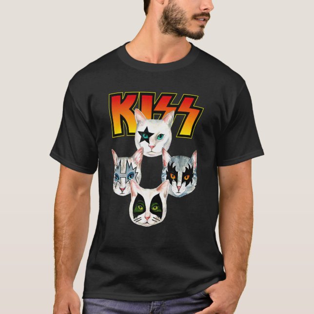 Camiseta Gato Beijo Bonito Mamãe Gatinhos Rock (Frente)