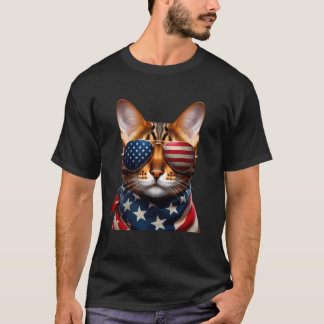 Camiseta Gato Bengal 4 de Julho Dia da Independência Dono P