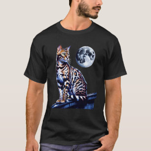 Camiseta Gato Bengal Cena Noturna de Telhado Lua Cheia
