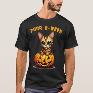 Camiseta Gato Bengal engraçado de Halloween Purr-o-ween