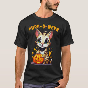 Camiseta Gato Bengal Fofo de Halloween Purr-o-ween