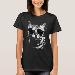 Camiseta Gato Bengal Hipster Estilo Grunge com Óculos de So